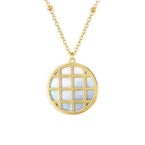 9ct Gold Mother of Pearl Basket Pendant Necklace