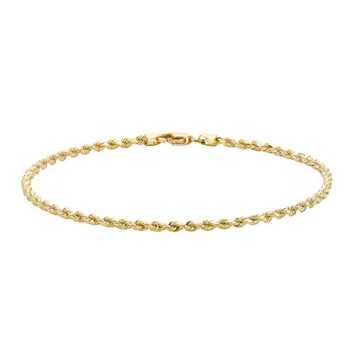 9ct Gold 7" 30 Hollow Diamond Cut Rope Bracelet