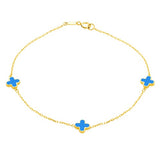 9ct Gold Three Turquoise Clover Petals Bracelet