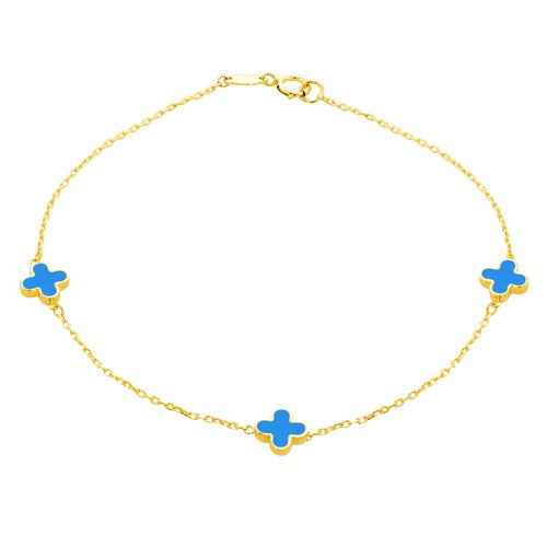 9ct Gold 3 Turquoise Clover Petals Bracelet