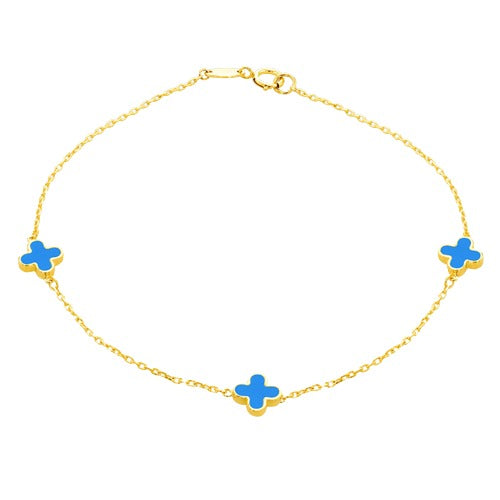 9ct Gold Three Turquoise Clover Petals Bracelet