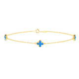 9ct Gold Three Turquoise Clover Petals Bracelet