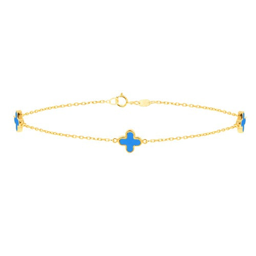 9ct Gold Three Turquoise Clover Petals Bracelet