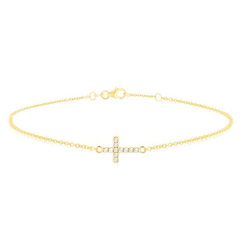 9ct Gold Cubic Zirconia Cross Bracelet
