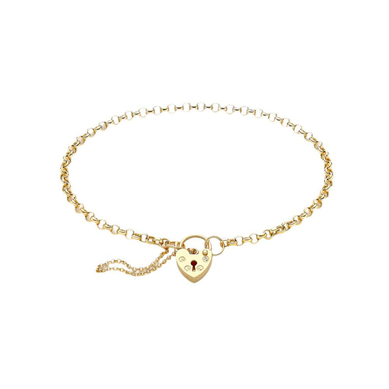 9ct Gold Belcher Bracelet With Heart Padlock