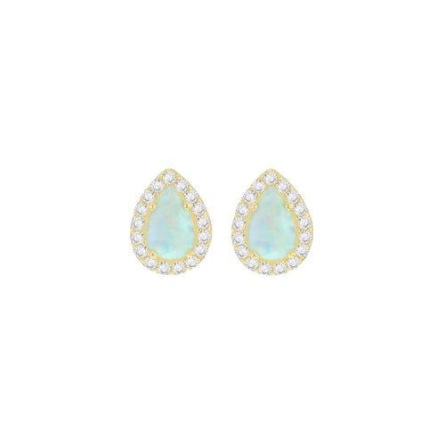 9ct Gold Teardrop Halo Cubic Zirconia Opal Stud Earrings