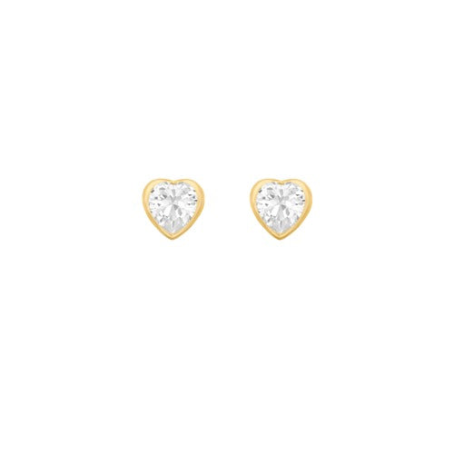 9ct Gold 5mm Cubic Zirconia Heart Stud Earrings