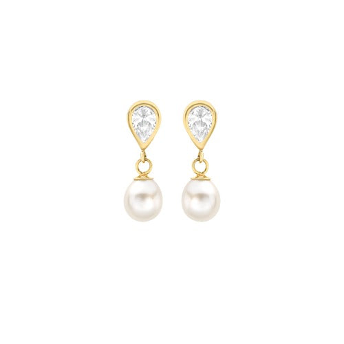 9ct Gold Cubic Zirconia and Pearl Drop Earrings