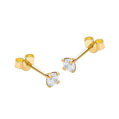 9ct Gold 3mm Round Cubic Zirconia Stud Earrings