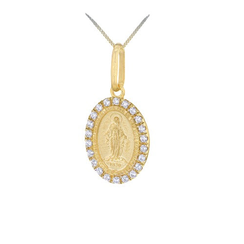 9ct Gold Cubic Zirconia Oval Miraculous Medal Pendant