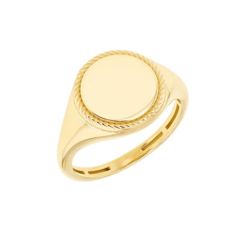 9ct Gold Round Twisted Rope Frame Signet Ring