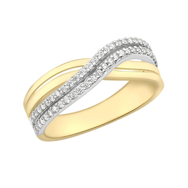 9ct Gold Cubic Zirconia Double Crossover Ring