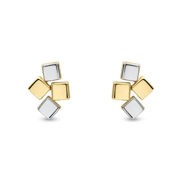 9ct Two Tone Gold Blocks Stud Earrings