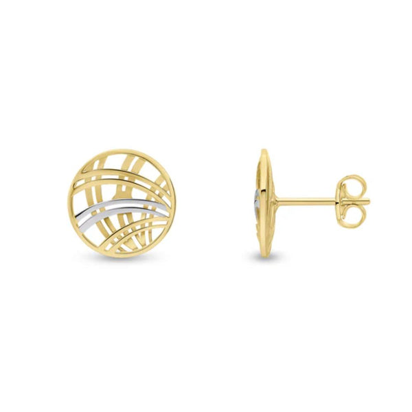 9ct Two Tone Round Latticework Stud Earrings