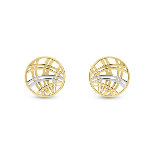 9ct Two Tone Round Latticework Stud Earrings