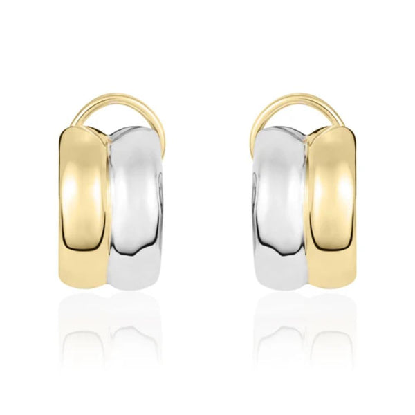 9ct Two Tone Two Row Curve Clip Stud Earrings