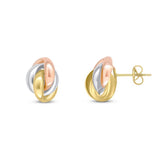 9ct Three Colour Gold Knot Stud Earrings