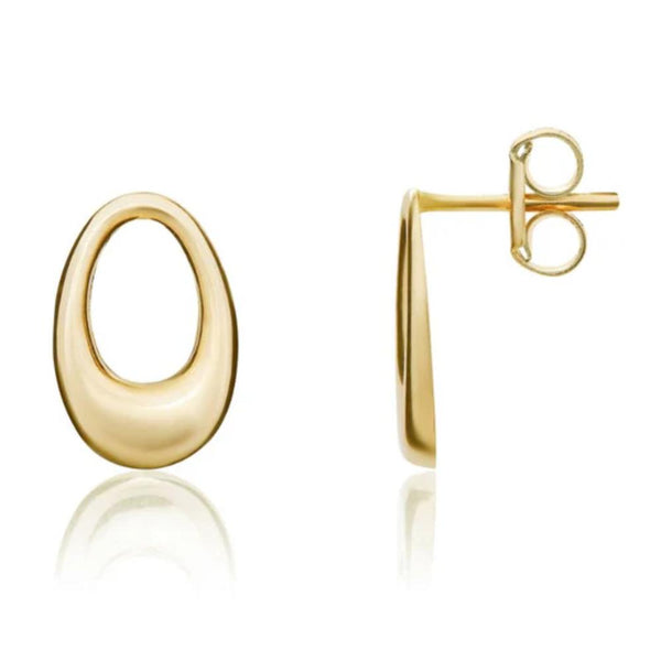 9ct Gold Open Flat Oval Stud Earrings