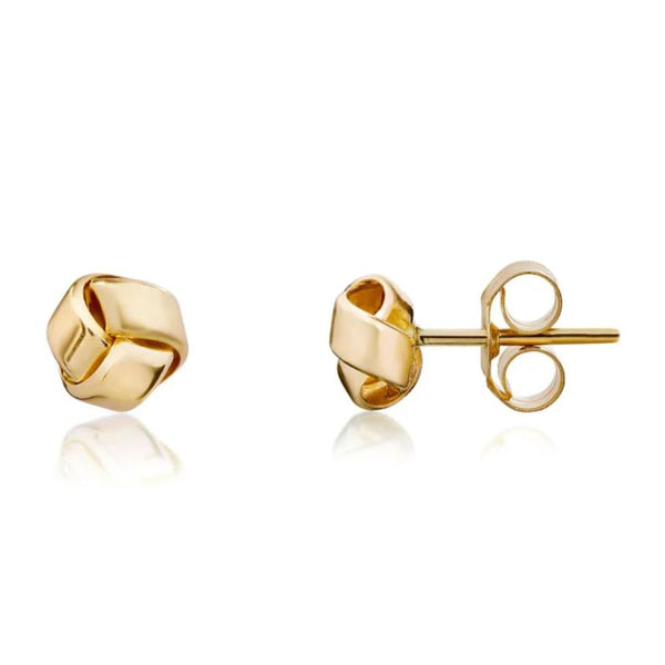 9ct Gold Three Row Knot Stud Earrings