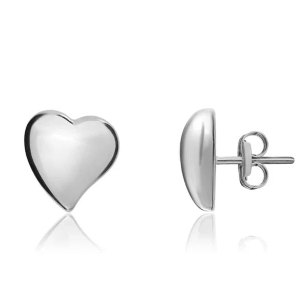 9ct White Gold 6mm Polished Heart Stud Earrings