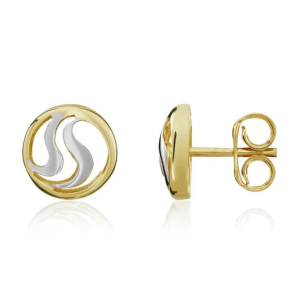 9ct Two Tone CIrcle Wave Stud Earrings