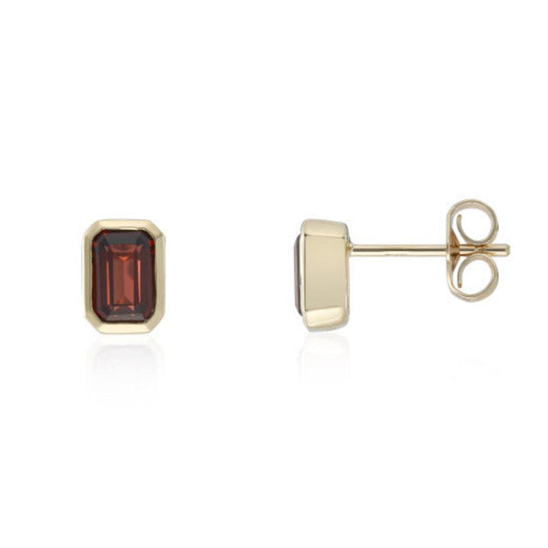 9ct Gold Octagonal Garnet Earrings