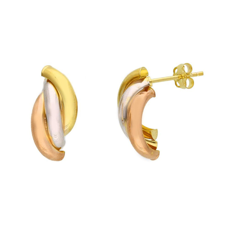 9ct Tri Colour Gold Half Hoop Earrings