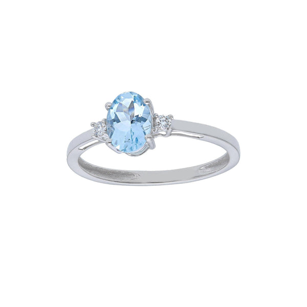 18ct White Gold Diamond & Oval Aquamarine Ring