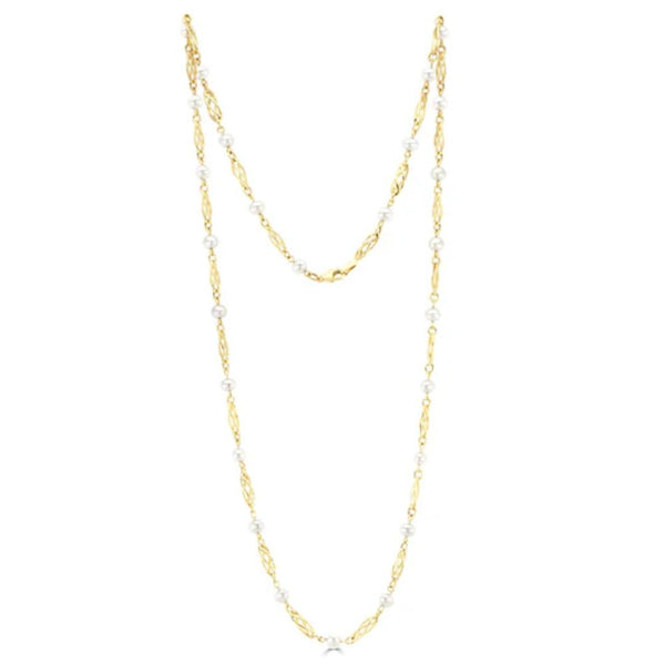 9ct Gold Cutlured Freshwater Pearl & Open Twist Marquis 24" Necklace