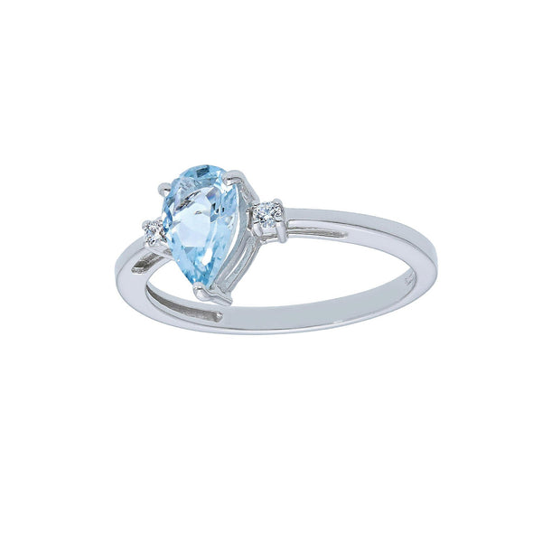 18ct White Gold Diamond & Teardrop Aquamarine Ring