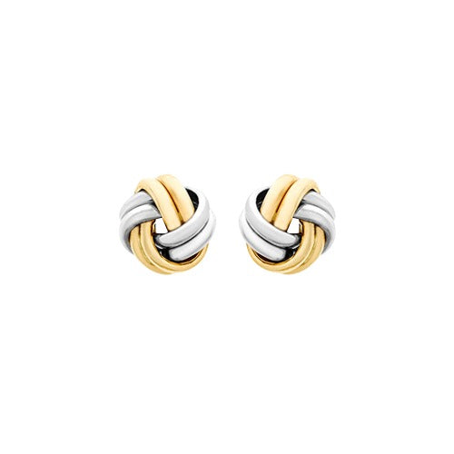 9ct Two Tone Gold 9mm Knot Stud Earrings