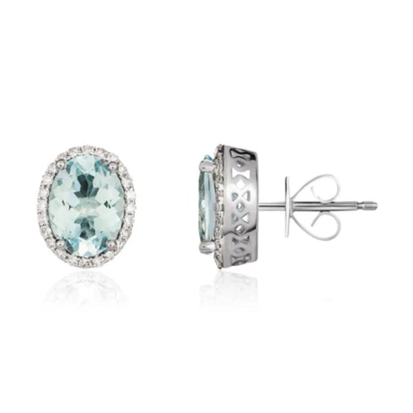 9ct White Gold 1.82ct Oval Aquamarine and 0.20ct Diamond Earrings