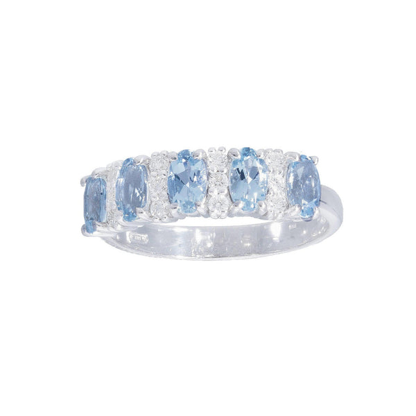 18ct White Gold Diamond & Aquamarine Ring Band