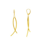 18ct Gold Twisted and Polished Bar Drop Hoop Earring