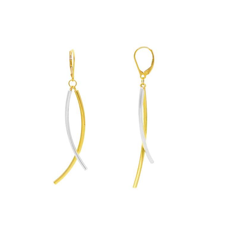 18ct Gold Twisted and Polished Bar Drop Hoop Earring