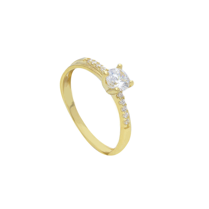 9ct Gold Cubic Zirconia Solitaire with Cubic Zirconia Shoulders Ring