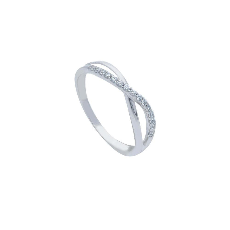 9ct White Gold Cubic Zirconia Crossover Ring