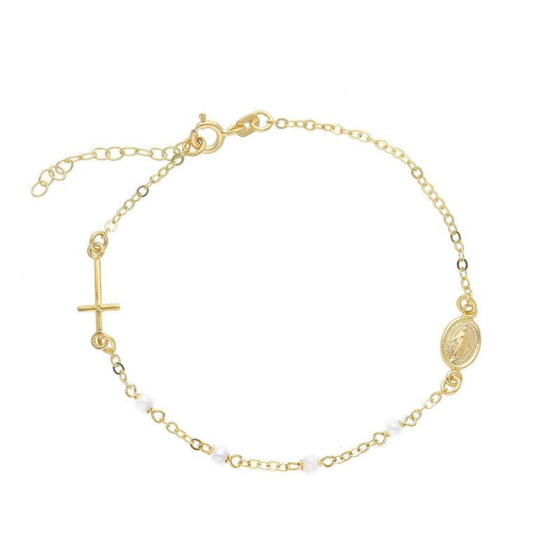 9ct Gold Pearl & Cross Bracelet