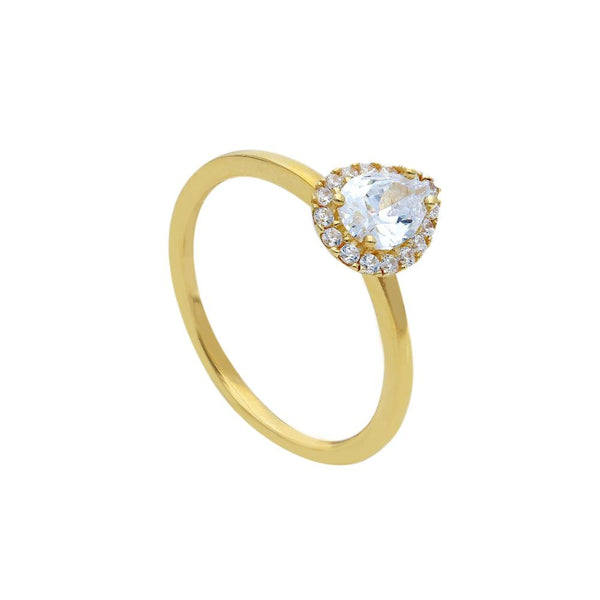 9ct Gold Pear Halo Cubic Zirconia Ring