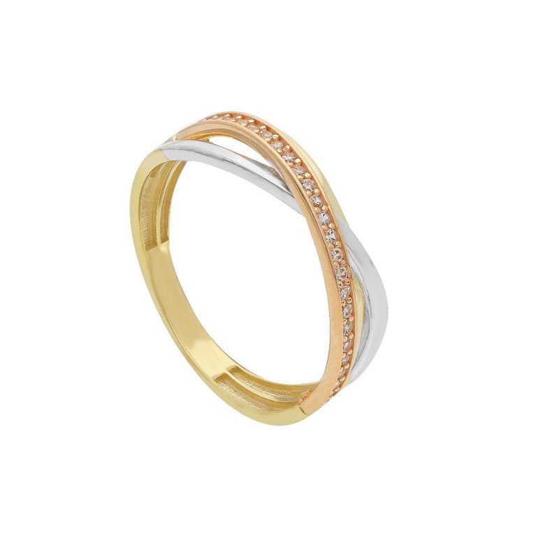 9ct Tri Colour Gold Cubic Zirconia Crossover Ring