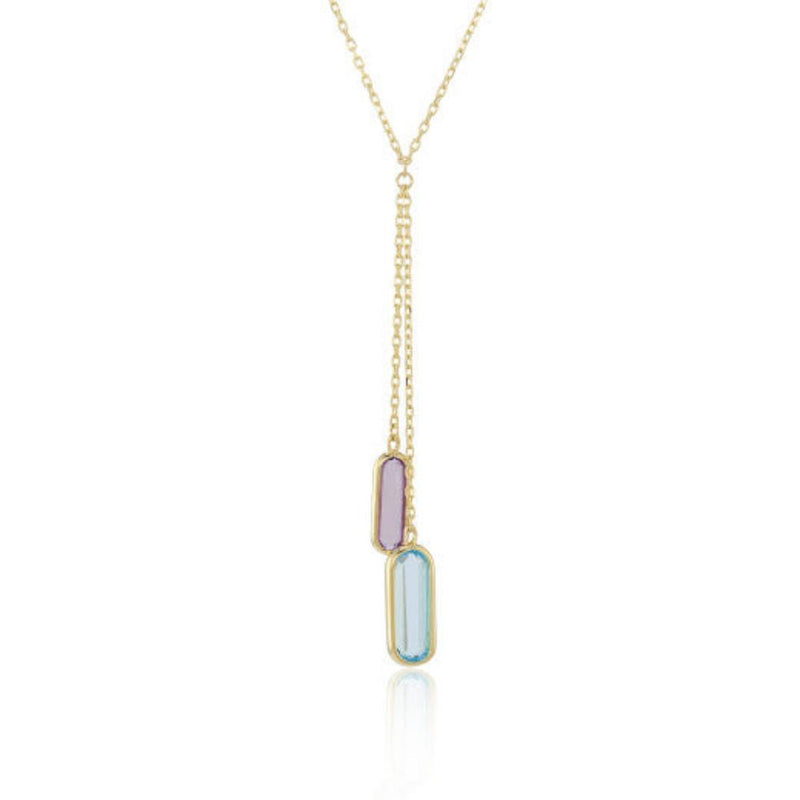 9ct Gold Lozenge Cut Amethyst & Blue Topaz Necklace