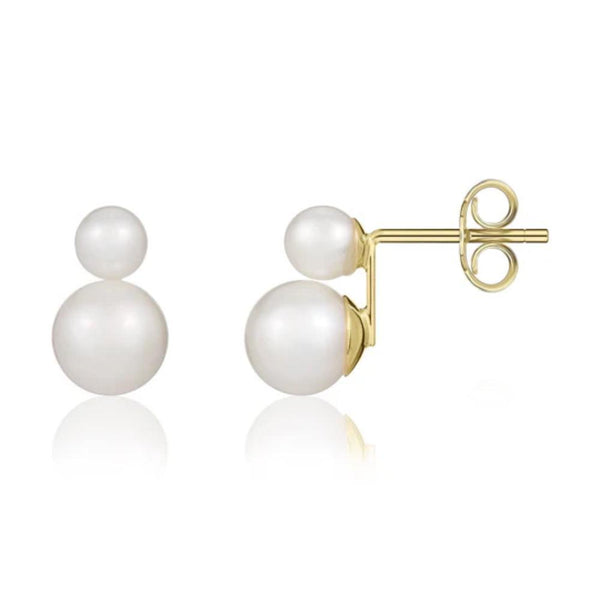 9ct Gold Double Cultured Freshwater Pearl Stud Earrings