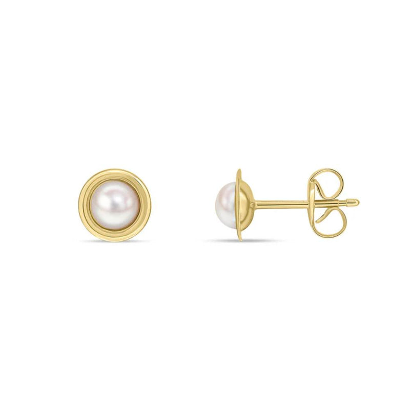 9ct Gold Flat Polished Freshwater Pearl Stud Earrings