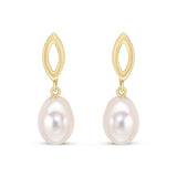 9ct Gold Marquise Top Cultured Pearl Drop Earrings