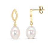 9ct Gold Marquise Top Cultured Pearl Drop Earrings