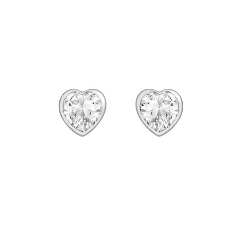 9ct Gold 5mm Cubic Zirconia Heart Stud Earrings