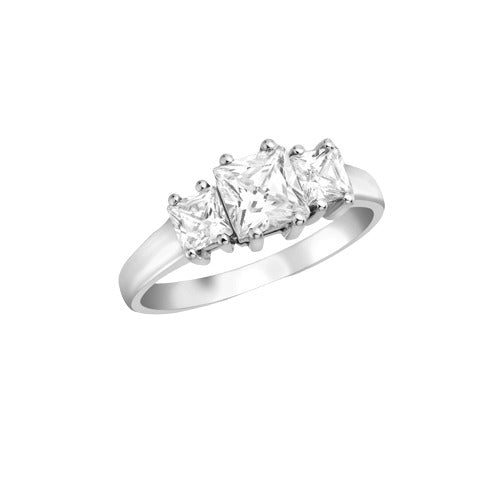 9ct White Gold Three Stones Cubic Zirconia Ring