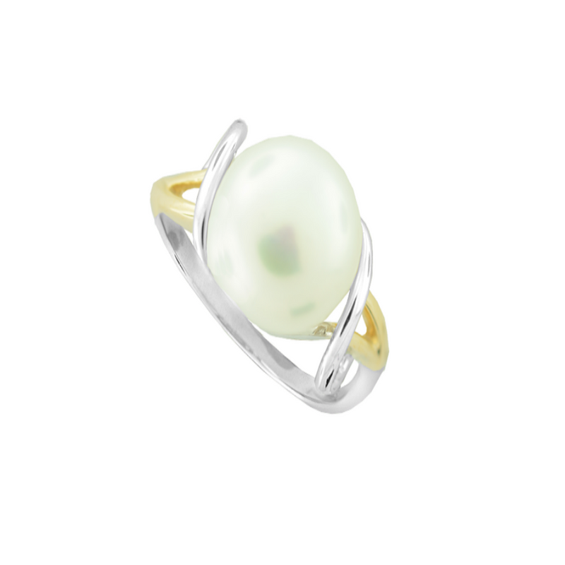 9ct Two Tone Gold Cultured Freshwater Pearl Ring