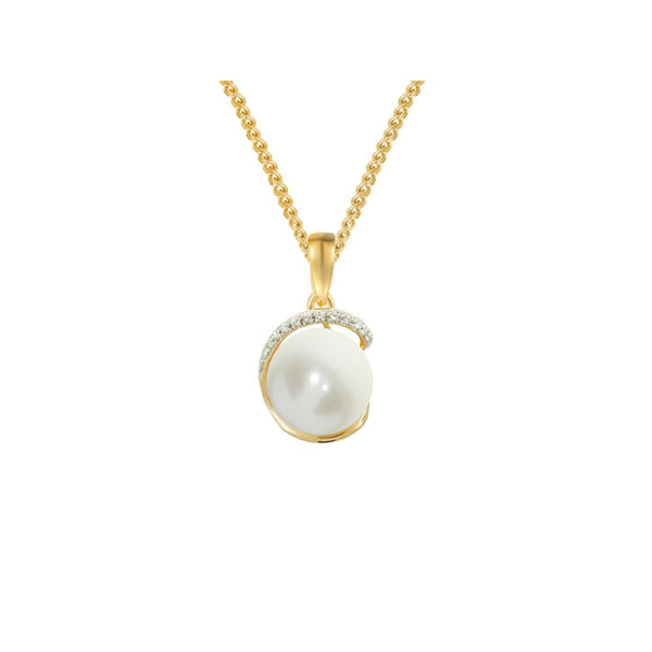 9ct Gold Diamond & Cultured Freshwater Pearl Necklace