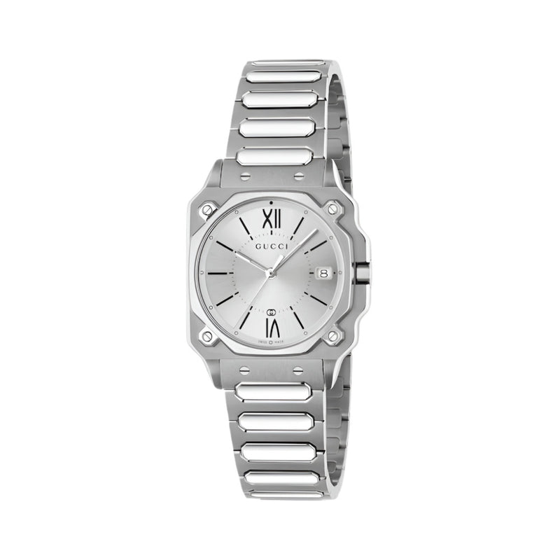 Gucci G-Flat Quartz Silver Tone 30mm Watch YA166504